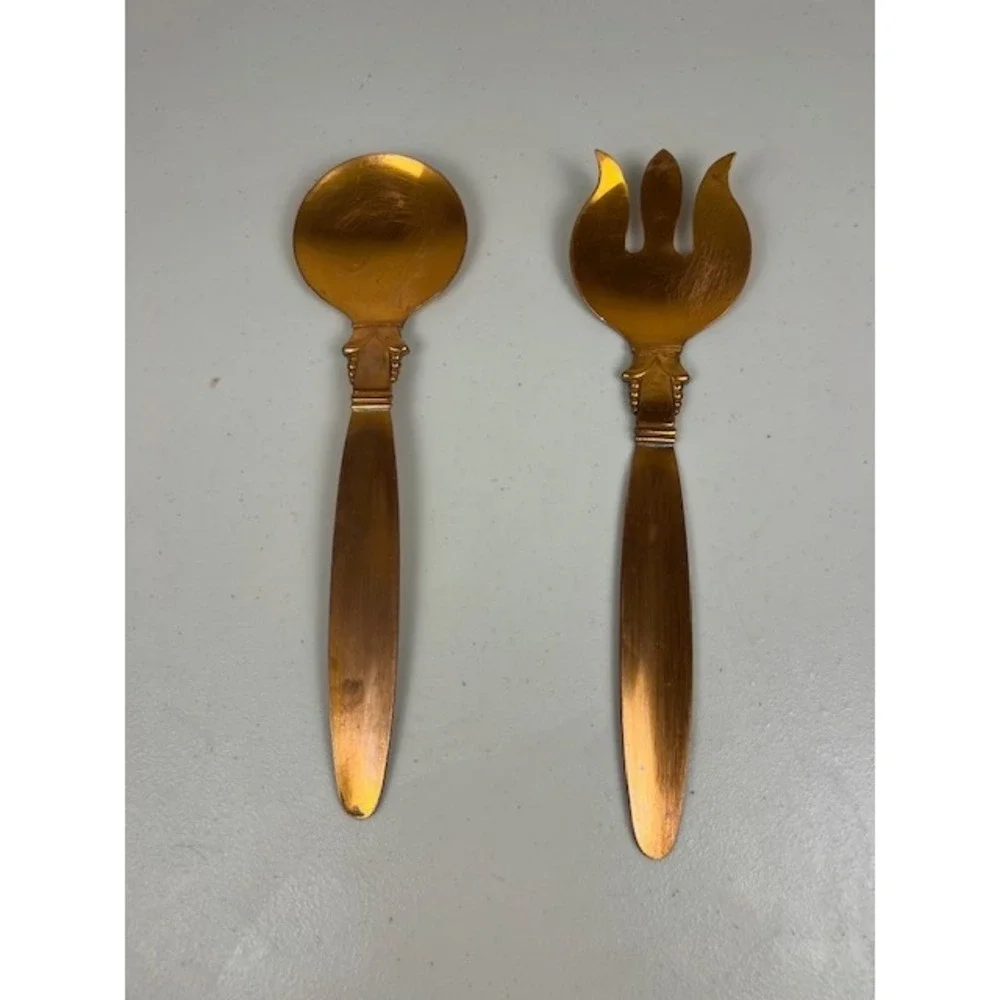 Vintage Copper Salad Serving Set Mid‎ Century Modern Spoon and Fork 12 Inch 2pc